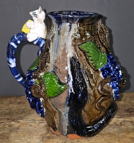 Rare Mike Hanning Decorated Folk Pottery Pitcher
