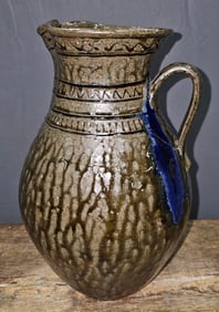 Fine Clint Alderman Decorated Cobalt Pitcher