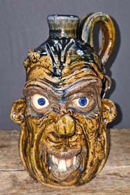 Derick Belflower Folk Pottery Face Jug