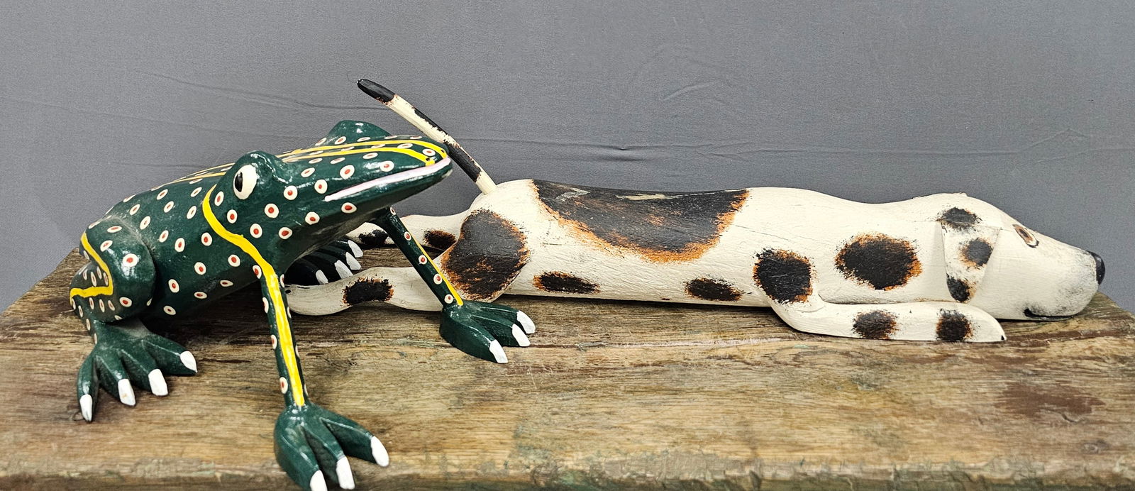 Rare Signed Folk Art Frog & Dog Carving Lot (1 of 5)