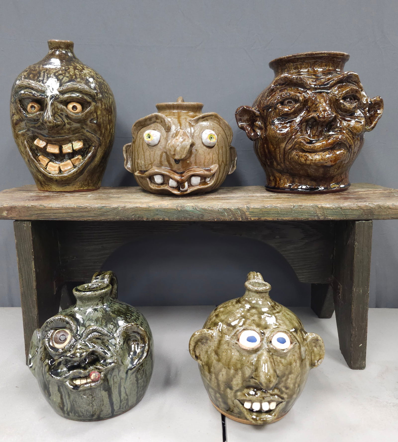 Fine Southern Folk Pottery Face Jug Lot of 5 (1 of 6)