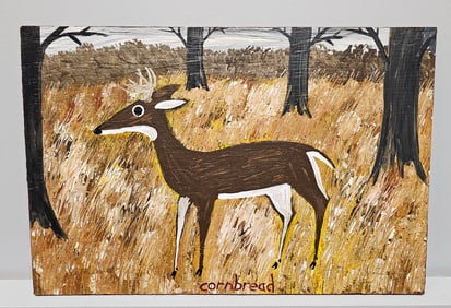 Stunning John "Cornbread" Anderson Whitetail Deer Folk Art Painting