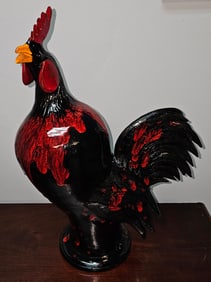Stunning Charlie West Folk Pottery Red & Black Rooster