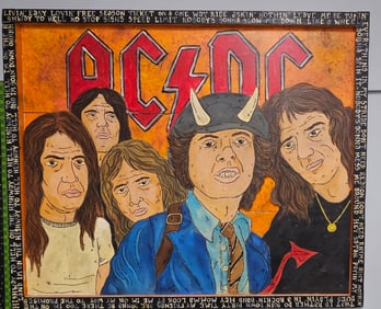 Rare Eric Cunningham AC/DC Rock & Roll Folk Art Appalachian Disasterpiece Folk Art Painting