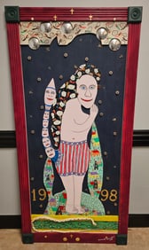 Monumental Howard Finster Folk Art Painting Titled: "Marriage Between A Man And Woman" July 16,1998