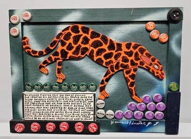 Authentic Howard Finster Folk Art Leopard Painting