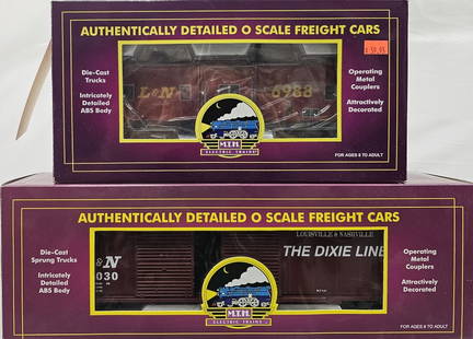 MTH L&N Boxcar & Caboose Lot C-9: MTH Louisville & Nashville, 50' Double Door Boxcar & Bay Window Caboose Lot both are in C-9 condition. 1. Bay Window Caboose 20-91262. 2. 50' Double Door Boxcar 20-93013