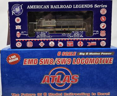 Atlantic Coast Lines Locomotive Lot of Two: Atlantic Coast Lines Locomotive Lot of Two, both are C-7 tested working condition. 1. Atlas O Scale EMD SW8/SW9 Locomotive, 3-Rail Version, #6101-2. 2. RMT-4691 ACL #103 Diesel Locomotive,O-Gauge.