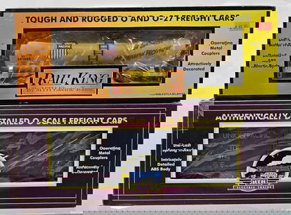 MTH-Rail King Tank Car & O Scale Box Car Lot: MTH-Rail King Tank Car & O Scale Box Car Lot, both are in C-9+ collector grade condition. 1.MTH Premier UP "Challenger" O Scale Box Car MT-9301L, C-9+. 2. Rail King Union Pacific Modern Tank Car30-731