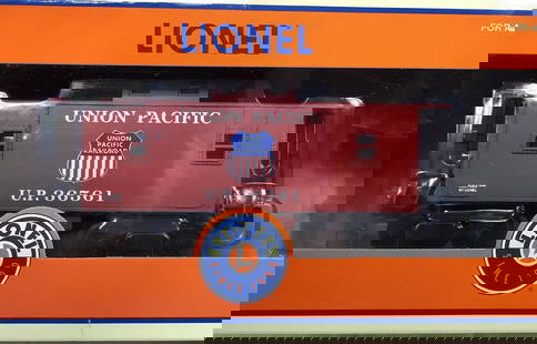 Lionel Union Pacific Caboose Lot of 2 In (C-9): Lionel Union Pacific Caboose Lot in C-9+ collector grade condition. 1. 6-19706, UP Caboose With Smoke & Illuminated Interior, C-9+. 2. 6-36561, UP Caboose With IlluminatedInterior, C-9+