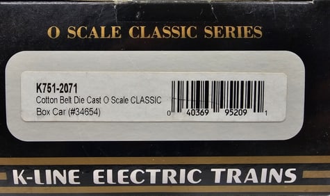 K-Line Cotton Belt Die Cast O Scale Classic Box Car