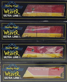 Rare Weaver Florida East Coast Hopper & Box Car: Rare Weaver (Ultra Line) Florida East Coast Hopper & Box Car lot of Four. All are in C-9 condition with box's. Limited edition made for Roundhouse South in FL. 1. FEC 4 Bay Hopper in C-9.2. 3x FEC 50'