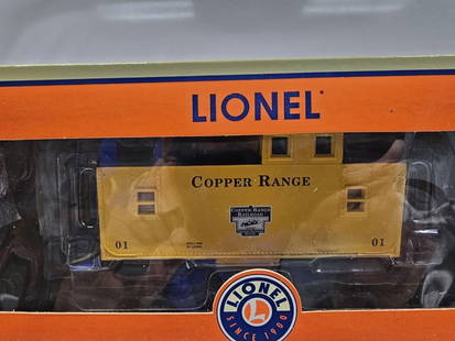 Lionel Copper Ore Range Car (BLK) & Caboose Lot: Lionel Copper Ore Range Car (Black) & Caboose Lot in collector grade condition, C-7+. 1. 6-36541 Copper Range Caboose, C-7+. 2. 6-16485, 6-16486, 6-16484, 6-16488, all four cars are in C-7+ condition.