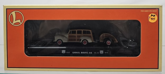 Lionel Flatcar W/ Ford Wagon & Trailer Route 66