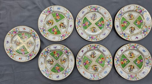 Dresden Schumann Quaterfoil 8 3/8" Plate Lot of 7