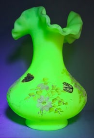 Fenton Uranium Glass Artist Decorated Vase