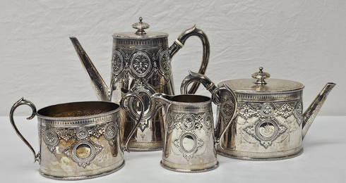 Hall & Co England Sterling Silver Coffee & Tea Set, 1810 Grams of Silver
