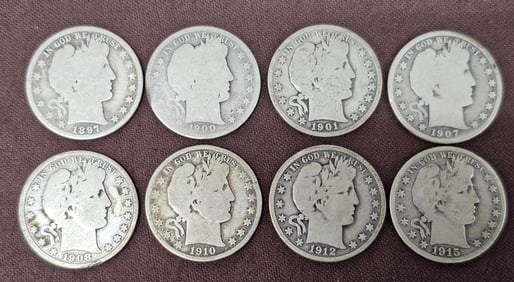 Barber Half Dollar Lot of 8