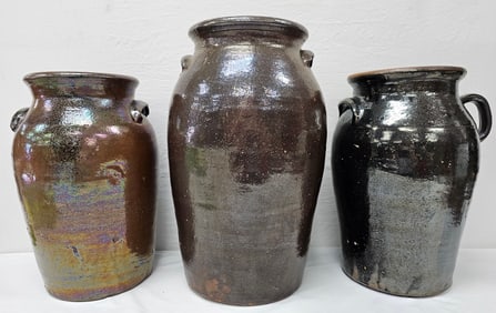 Southern Pottery / Georgia Churn Lot of 3