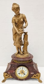 1860s French Spelter Marble Mantle Clock