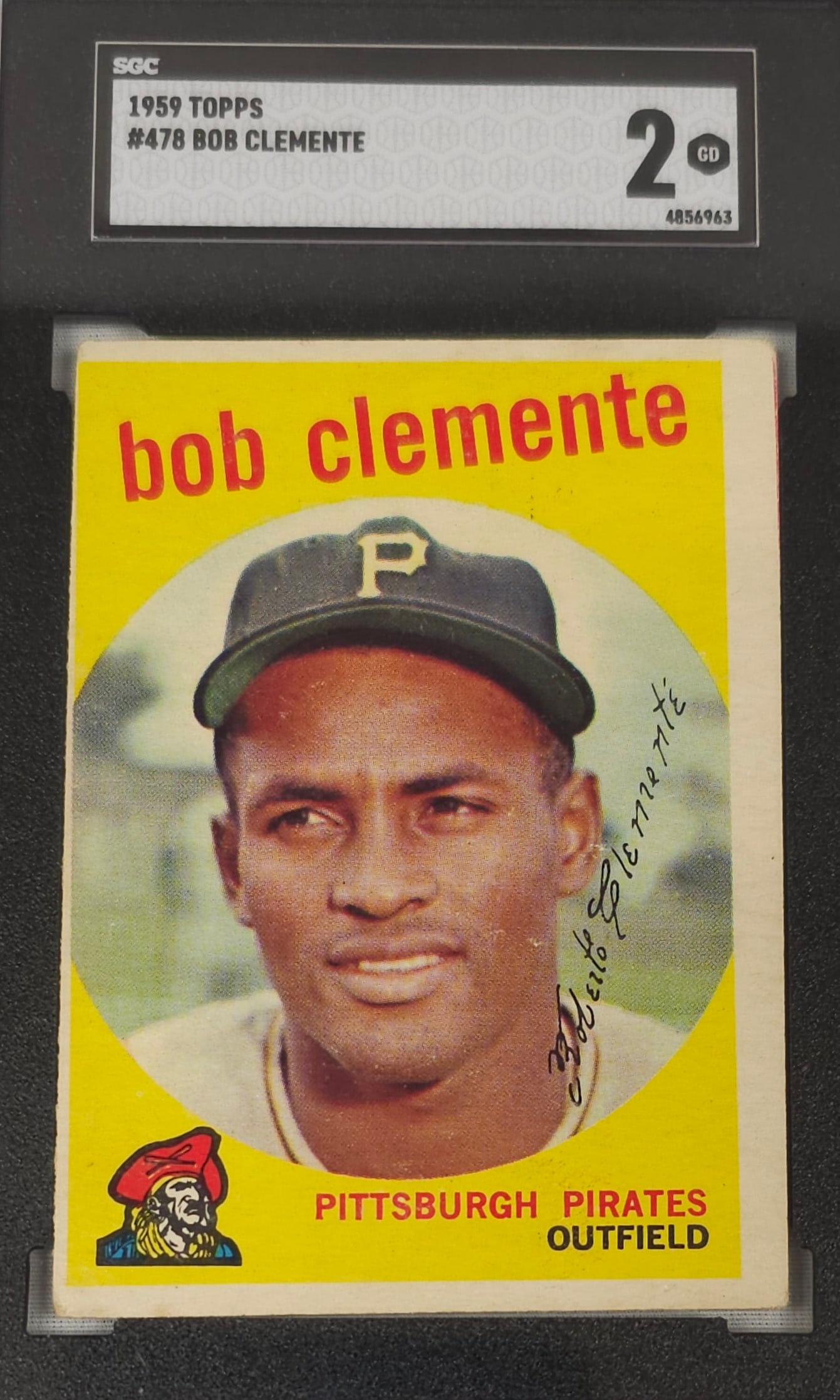 1959 Topps #478 Bob Clemente Card, SCG Graded 2: 1959 Topps #478 Bob Clemente Card, SCG Graded 2, GD