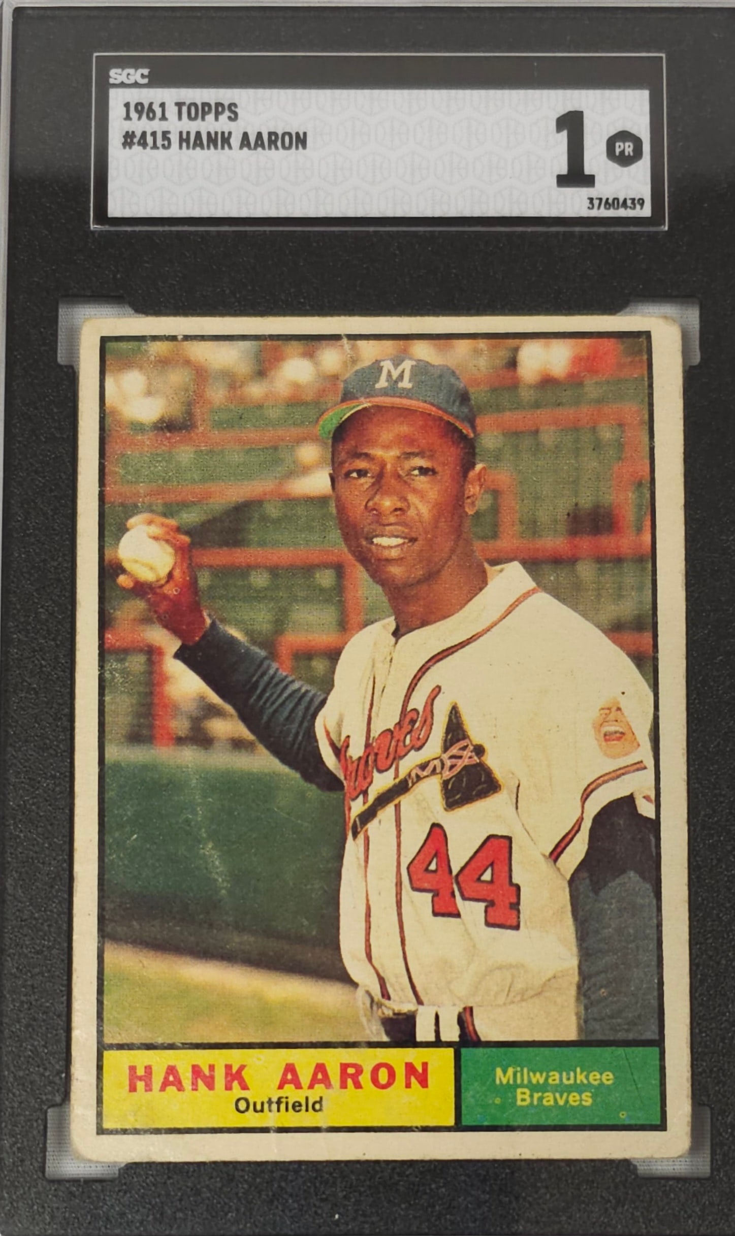 1961 Topps #415 Hank Aaron Card, SCG Graded 1: 1961 Topps #415 Hank Aaron Card, SCG Graded 1