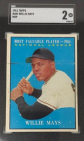 1961 Topps #482 Willie Mays MVP Card, SGC Graded 2