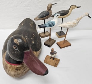 Carved Shorebirds & Large Duck Decoy Lot