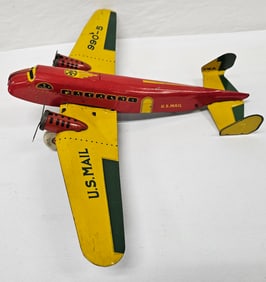 1935 Marx Tin Lith US Mail Friction Toy Plane