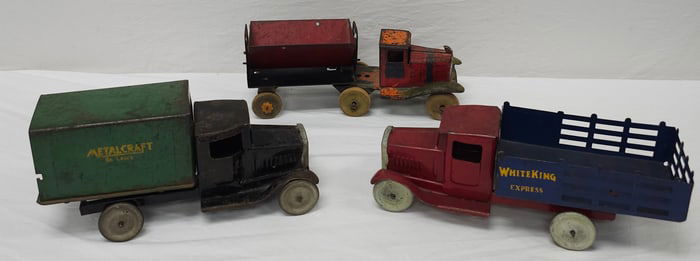 1930's 3 Metalcraft Pressed Steel Toy Trucks