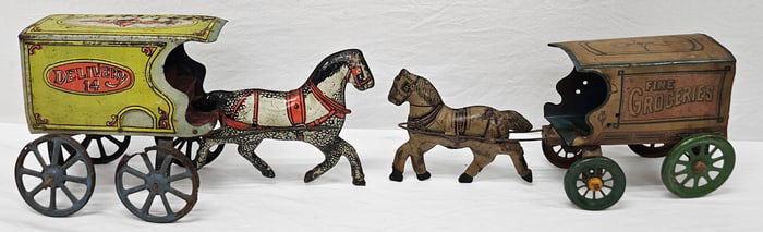 1920's Horse and Wagon Toy Lot of 2