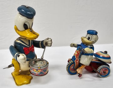 Japan Donald Duck Light Tin Wind Up Toy Lot of 2