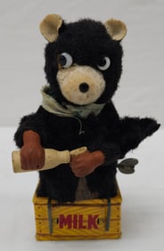 1950 Japan Hungry Bear Drinking Milk Wind Up Toy