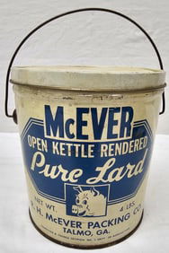 McEver "Pure Lard" 4lb Tin Can From Talmo, Georgia
