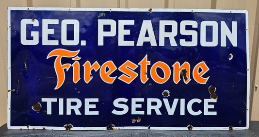 Geo. Pearson Firestone Tire Service Porcelain Sign