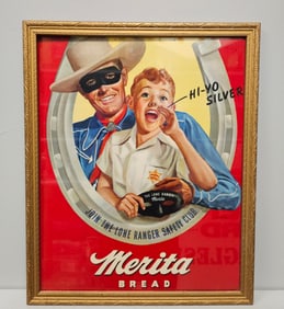Rare 1948 Merita Bread "Lone Ranger" Bread Sign/Calendar Protoype