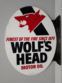 1974 Wolf's Head Motor Oil Flange Advertising Sign