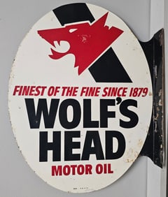 1974 Wolf's Head Motor Oil Flange Advertising Sign