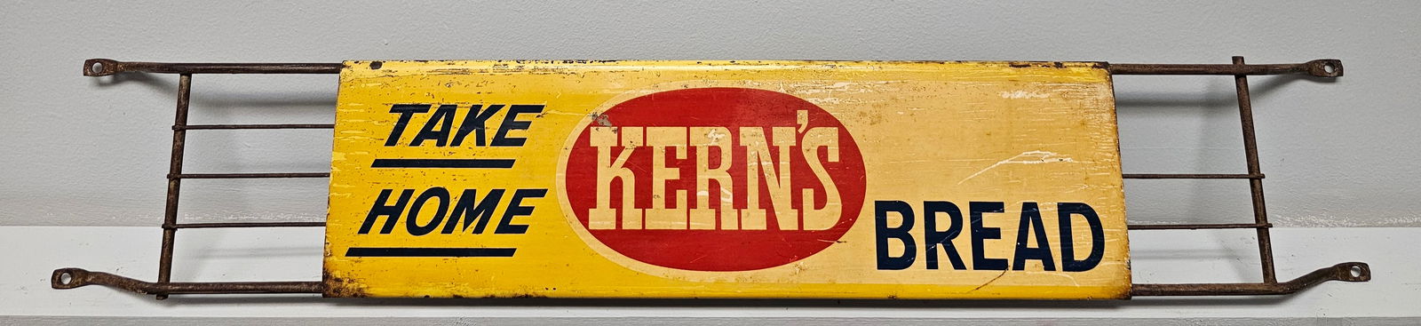Kern's Bread Advertising Door Push: Great Kern's Bread Advertising Door Push in original state-condition. Size: 5' x 30 3/4'