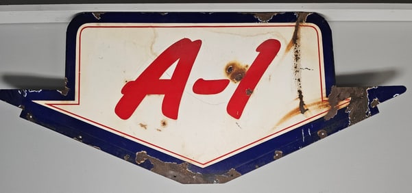 A-1 Used Cars & Trucks Porcelain Arrow Sign
