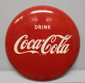 1950s Coca Cola 12" Button Soda Advertising Sign