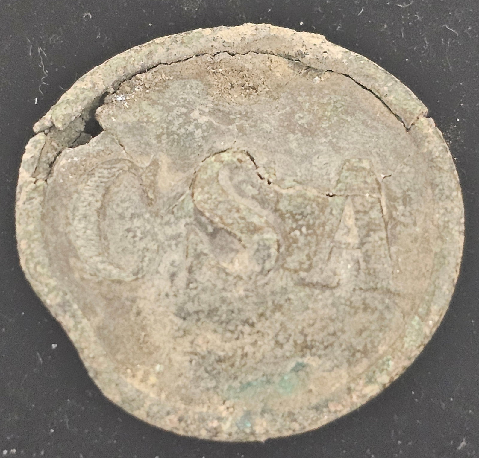 Authentic Civil War Confederate "CSA" Button: Authentic Civil War Confederate "CSA" Button in original state, pushed shank. Dug on private property in Charleston, SC.