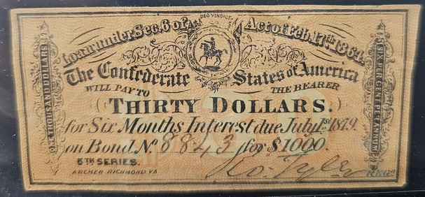 Rare Confederate $30 Dollar Paper Note (5th Series)