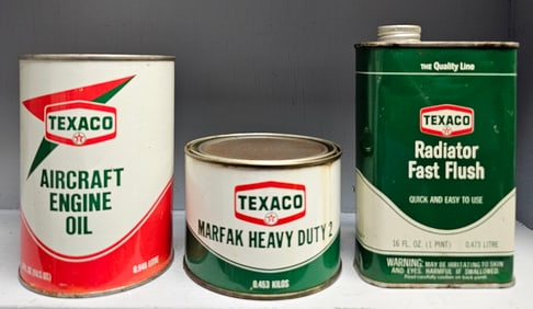 Rare 1940's Texaco Aircraft & Marfak Motor Oil Can Lot of 3