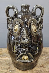 David Meaders 'Double Face' Folk Pottery Face Jug
