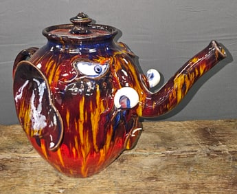 Roger Corn Cobalt & Red Elephant Folk Face Jar
