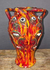 Stunning Roger Corn Multi-Face Folk Pottery Vase