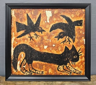 'Birds Attacking Cat' Steven Chandler Painting