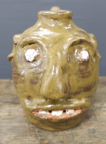 Early Period Marie Rogers Mustard Glaze Face Jug