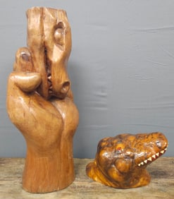 Fine Folk Art Carved Alligator Carvings Lot of 2
